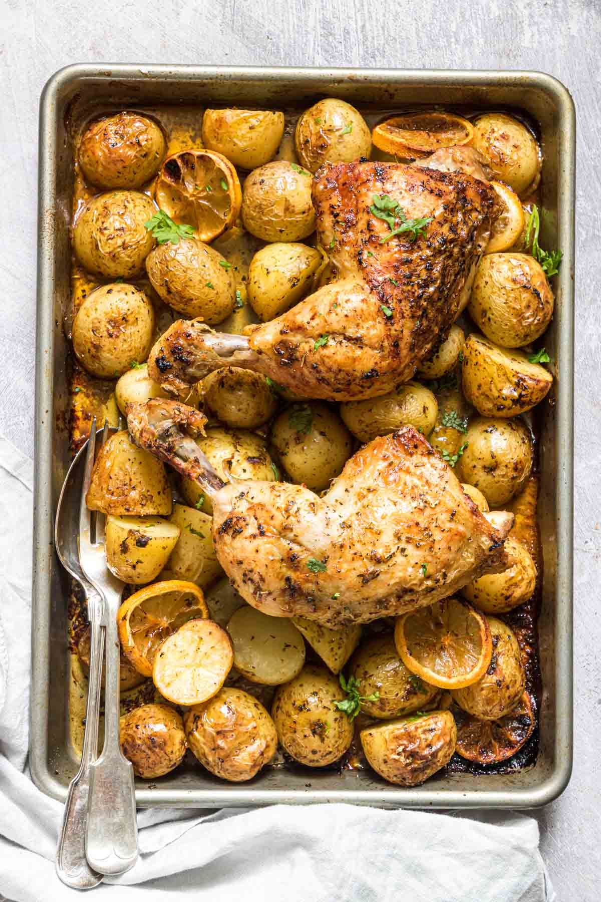 Roasted Chicken Quarters and Potatoes