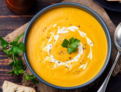 Butternut Squash Soup with Apple and Poblano Cream