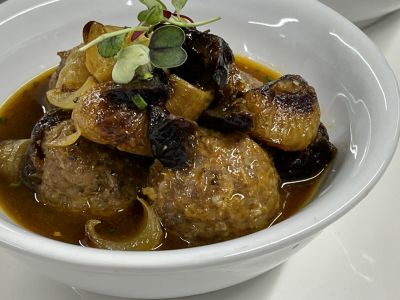 Lamb Meatballs with Prunes and Cipollini Onions