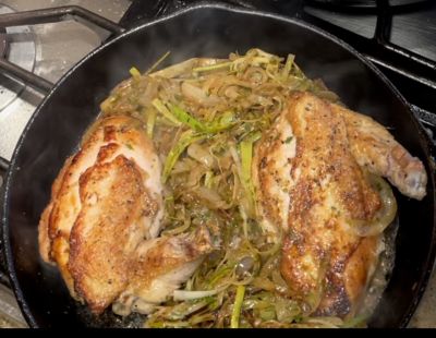 Chicken with Leeks, Onions, Parsley and Lemon