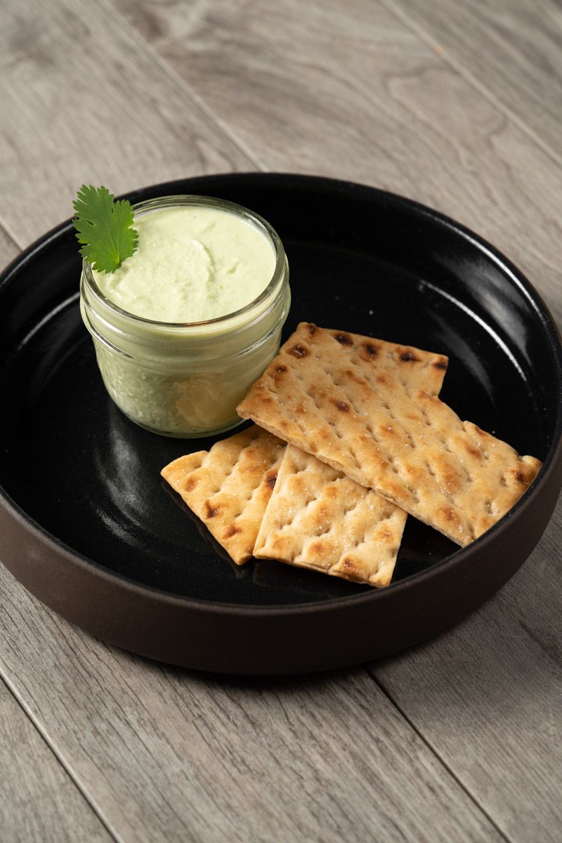 House Made Olive Oil Crisps with Edamame Lime Dip